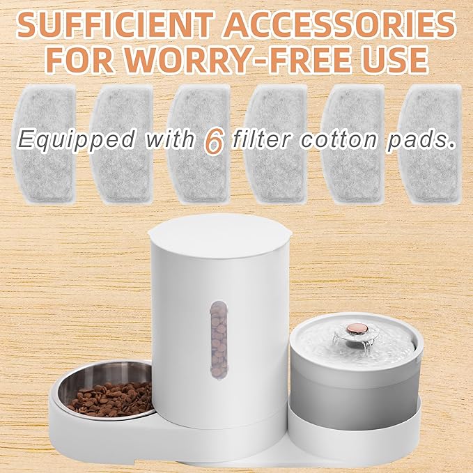 Automatic Water Fountain and Gravity Pet Feeder for Cat,Large Capacity Feeder Set, with Pet Hair Filter and Stainless Steel Bowl, Ideal for Puppies,Cats,Small to Medium Dogs,Rabbits