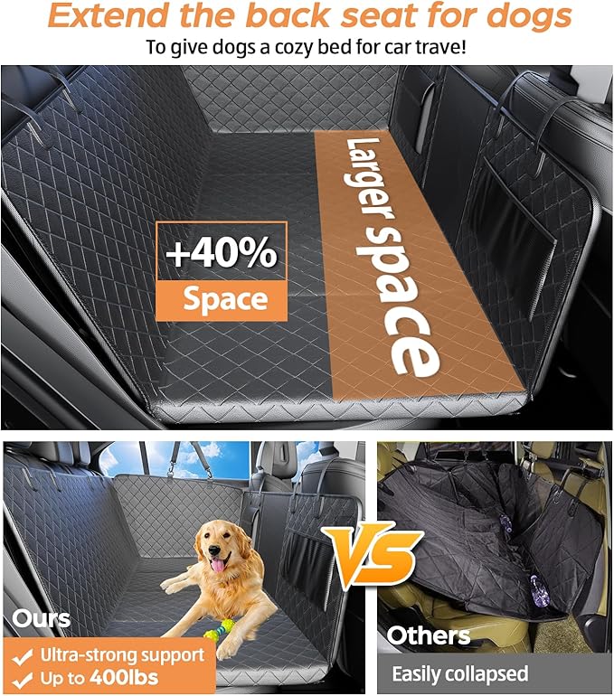 Dog Car Seat Cover for Back Seat, Waterproof Hard Bottom Back Seat Extender for Dogs, Dog Hammock for Car with Support Bar Holds 420 lbs, 2025 Upgraded Material, Anti Scratch, Easy to Use and Clean