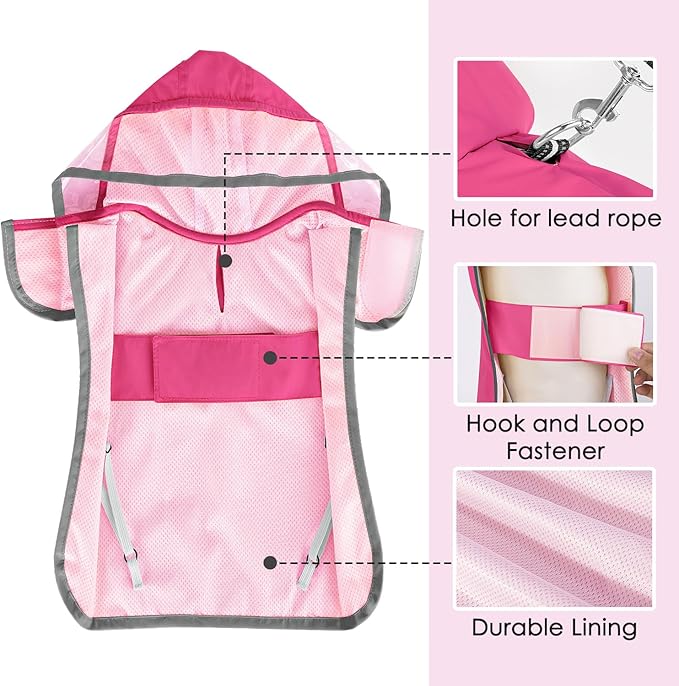 Lukovee Dog Raincoat, Adjustable Dog Rain Jacket with Clear Hooded Double Layer for Large Medium Small Dogs Puppies, Waterproof Rain Coat Poncho with Reflective Storage Pocket & Rim (Fuchsia, S)