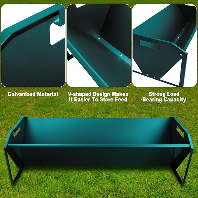 Portable 45" Long Galvanized Steel Livestock Feeding Trough, Heavy Duty Livestock Feeder 22 Gallon Capacity, Galvanized Steel Sheep Trough for Horse, Cattle, Cow, Alpaca