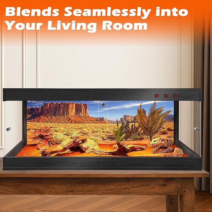 Royxen Tempered Glass Reptile Tank 80 Gallon,Reptile Enclosure with Metal Mesh Top and Lockable Design, Bearded Dragon Tank for Lizard Habitat,48"x20"x20", Black