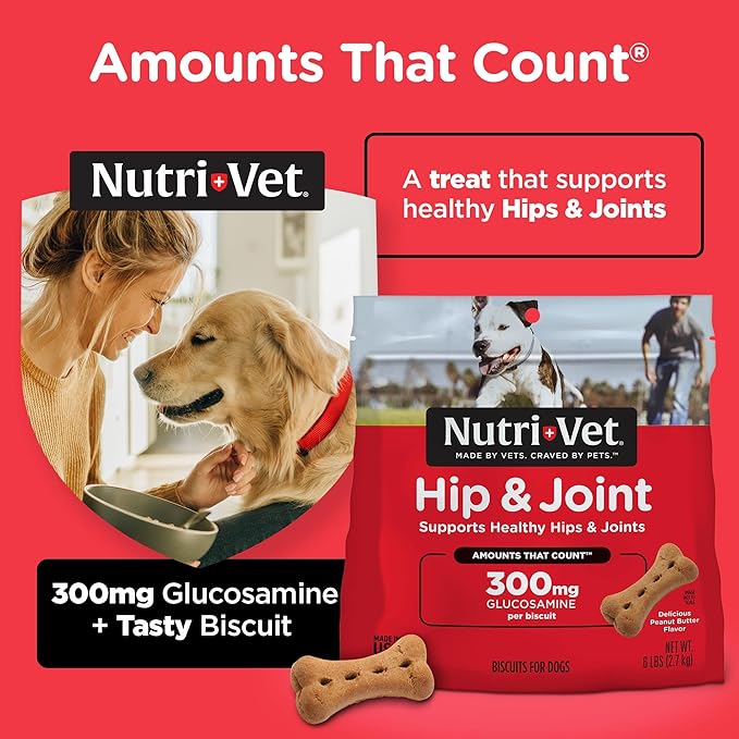 Nutri-Vet Hip & Joint Biscuits for Dogs, Dog Hip & Joint Supplement, Functional Treat, Large Sized Biscuit, 300mg of Glucosamine, 6 lb Bag