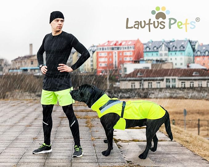 Dog Rain Coat - Waterproof, Reflective, Bright Yellow with Harness Hole (S, Yellow)