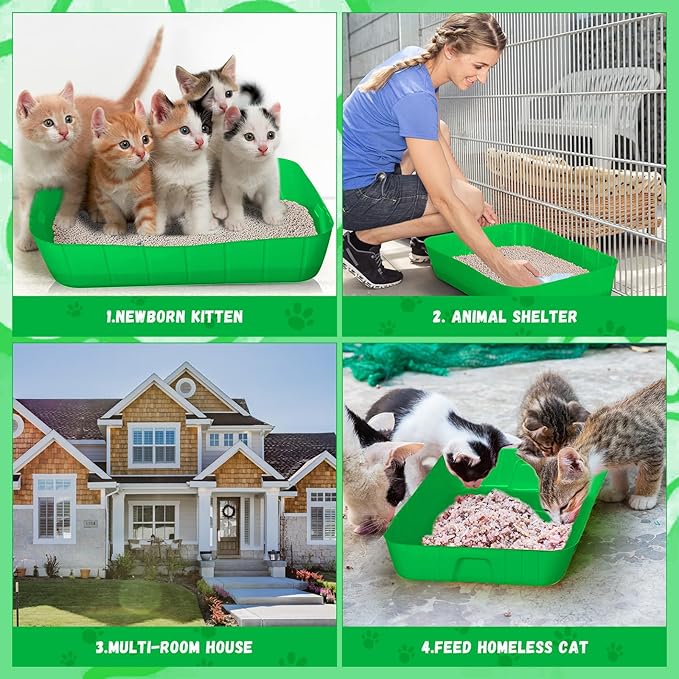 Bokon 25 Pcs Disposable Litter Boxes for Cats Plastic Cat Litter Tray Large Kitten Pan for Kitty Rabbit Guinea Pig Hamster Pets Supplies Travel Home Toilet, 15.7 x 11.8 x 3 Inches(Green)