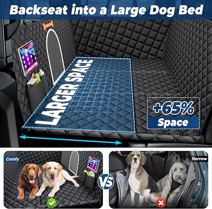 XXL Dog Truck Seat Cover for Back Seat, Hard Bottom Backseat Extender for Car, Holds 400 lbs, Pet Seat Covers for Large Dogs, 100% Waterproof, Dog Car Bed Protector Hammock for Crew Cab Truck SUV F150