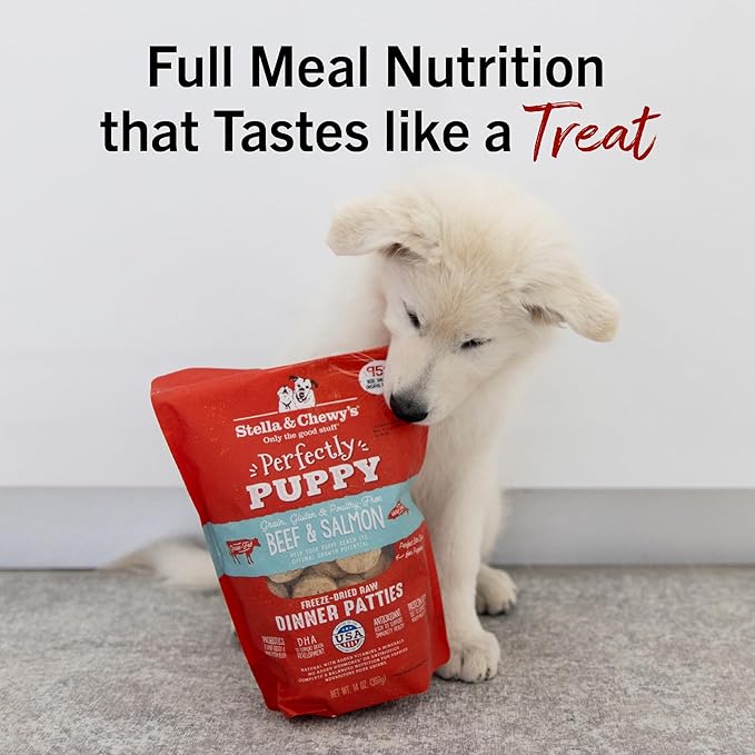 Stella & Chewy's Freeze Dried Raw Dinner Patties – Crafted for Puppies – Grain Free, Protein Rich Perfectly Puppy Beef & Salmon Recipe – 14 oz Bag