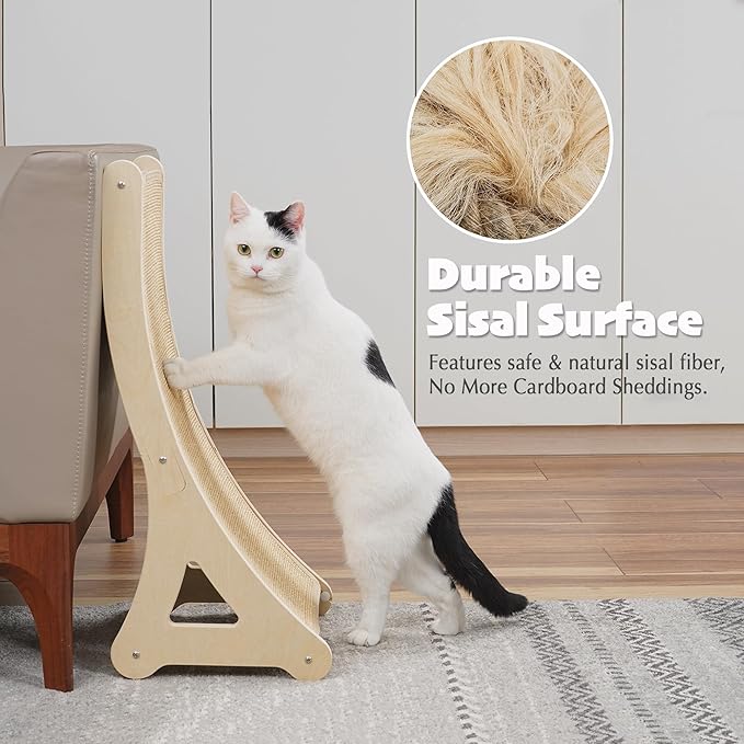 PETKARAY Curved Cat Scratcher, Sisal Kitty Scratching Ramp, L Shape Scratch Pad for Indoor Cats, 25.6" Furniture Protector with Mouse Toy, Chevron Style
