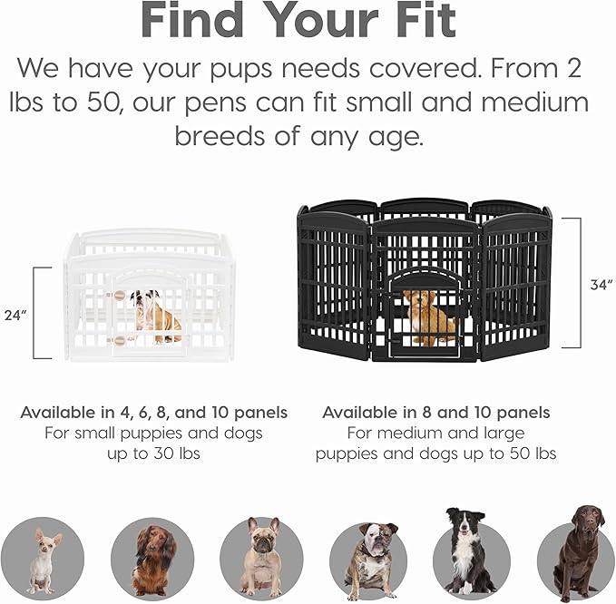 IRIS USA 24" 6-Panel Dog Playpen with Door, 61 x 61 x 24, Puppy Playpen, Dog Play Pen Indoors, Pet Fence, Puppies/Small Dogs, White
