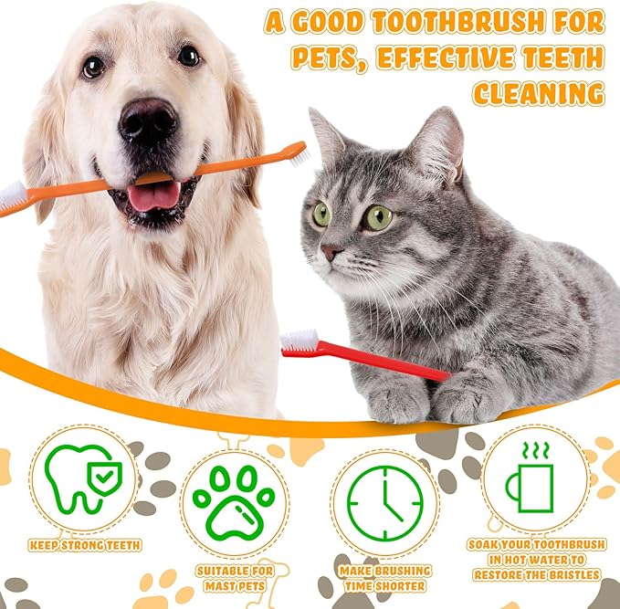 Nuenen 150 Pcs Dog Toothbrush Dual Headed Dental Brushes Puppy Tooth Brushing Kit Long Handle Toothbrush for Large and Small Dogs Cats Most Pets Teeth Cleaning Oral Care Supplies(Stylish Color)