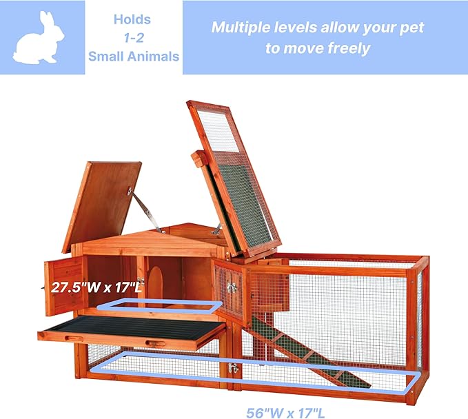 TRIXIE natura Outdoor Rabbit Hutch with Run - Small Elevated Rabbit Cage with Non-Slip Ramp - Small Animal House with Large Playpen, Hinged Roof & Pull-Out Tray - in Natural