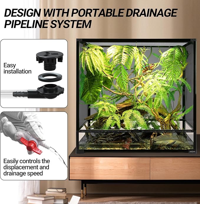 REPTI ZOO 100 Gallon Extra Tall Large Reptile Tank, 36x18x36 Vertical Reptile Terrarium, Chameleon Cage with Screen Ventilation, Water-Land Turtle Tortoise Aqua Terrarium with Drainage Pipe