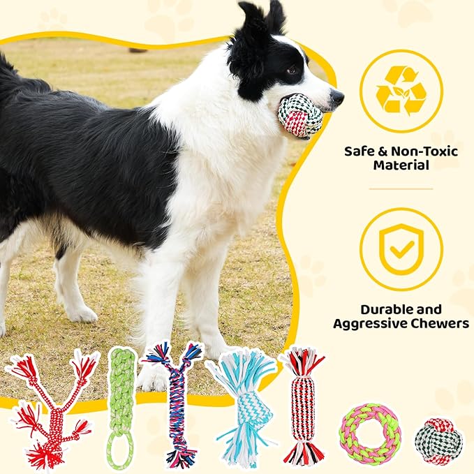 11 Pack Various Heavy Duty Dog Rope Toys for Large & Medium Dogs Teething, Entertainment & Interaction, Chew Toys with Rope, Training Balls and Dog Squeaky Toys
