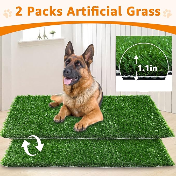 LOOBANI Large Dog Grass Pad with Tray - 35x23in Dog Litter Box with 2-Pack Replacement Artificial Grass Puppy Training Pads - Potty Tray for Balcony Apartment Indoor Outdoor Use