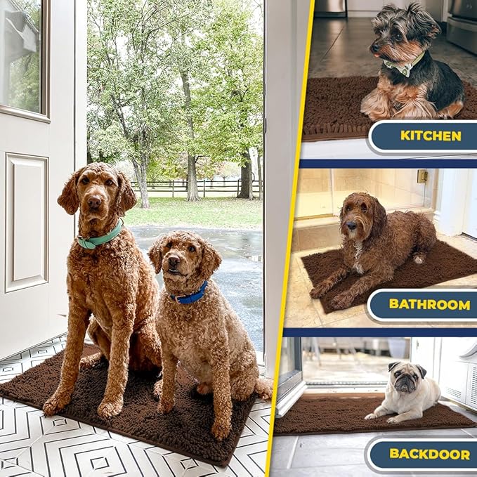 Muddy Mat® AS-SEEN-ON-TV Highly Absorbent Microfiber Door Mat and Pet Rug, Non Slip Thick Washable Area and Bath Mat Soft Chenille for Kitchen Bathroom Bedroom Indoor and Outdoor - Brown XXXL 72"X48"