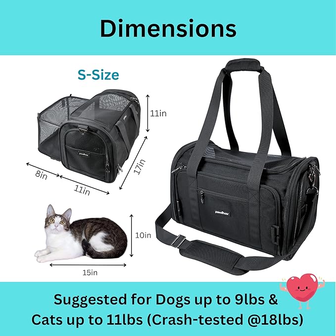 Crash-Tested & Airline Approved Dog Carrier (Test with FMVSS 213b -5 Star Safety Rated) | Expandable, Zipper Locks, Fan Pocket | TSA Pet Carrier Airline Approved & Cat Car Seat for Pets Under 9lbs