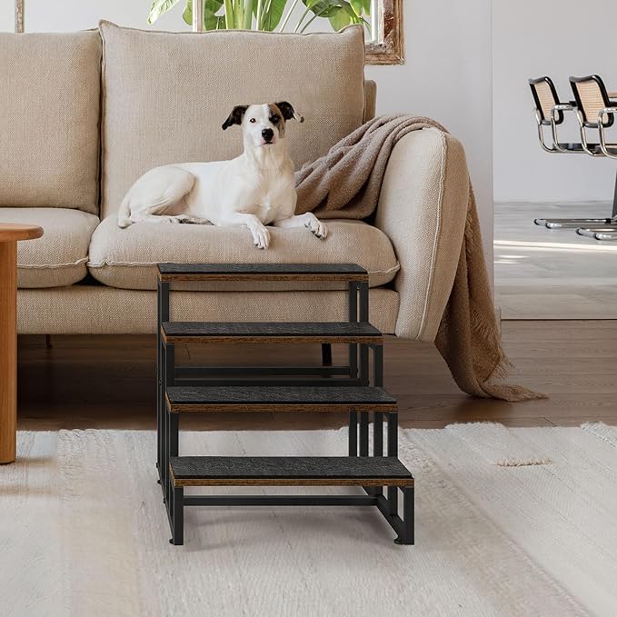 Dog Stairs for Small Dogs, 4 Steps Pet Stairs for High Bed and Couch Sofa, Non-Slip Dog Stairs for Small Dogs, Older or Injured Pet, Industrial Brown