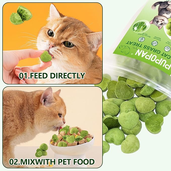 Cat Grass Teething Sticks, 3.52Oz Edible Freezed Drying Cat Grass Treats, Cats Snacks for Hairball Removal and Dental Care