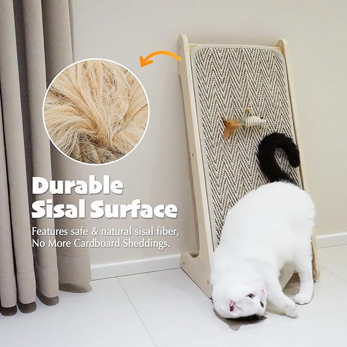 PETKARAY L Shape Cat Scratcher, Sisal Scratching Ramp, Chevron Scratching Pad for Indoor Cats, 27" Wall Furniture Protector with Mouse Toy