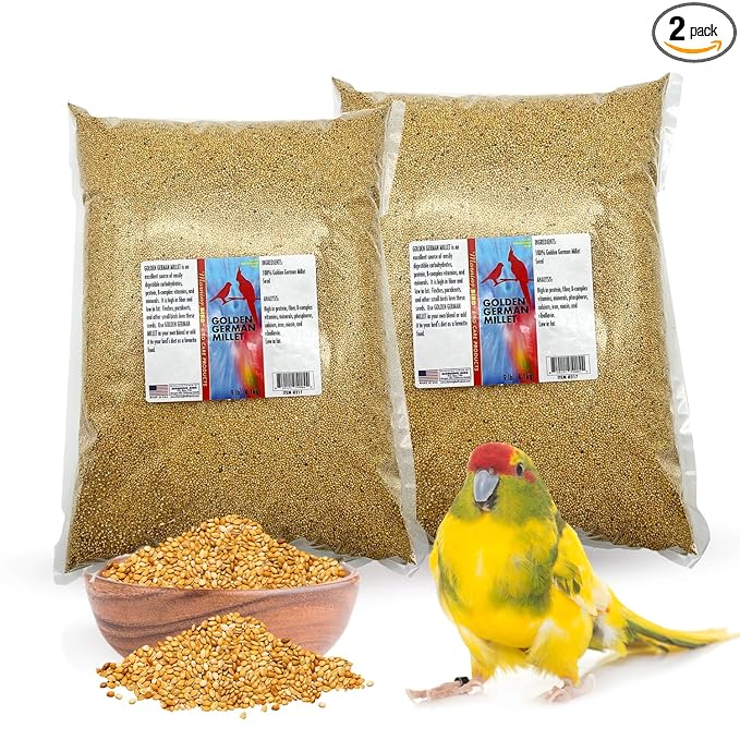 Morning Bird Golden German Millet – Bird Seed & Parakeet Food with Protein & Vitamin B – Easy-to-Digest Millet Seed, Natural Food & Daily Nutrition for All Type of Bird 18 lbs (2-Pack, 9 lbs Each)