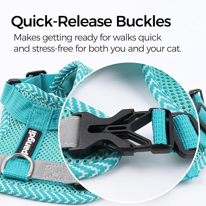 Cat Harness and Leash Escape Proof Large Kitten Harness Ragdoll Cat Vest for Walking Travel, Turquoise, L
