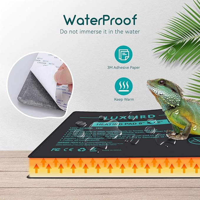 Luxbird Reptile Heating Pad 8x12 Inch with Dual Output Reptile Thermostat LB-2SC Combo Set Under Tank Terrarium Heating Mat for Turtles, Lizards, Frogs, and Other Reptiles