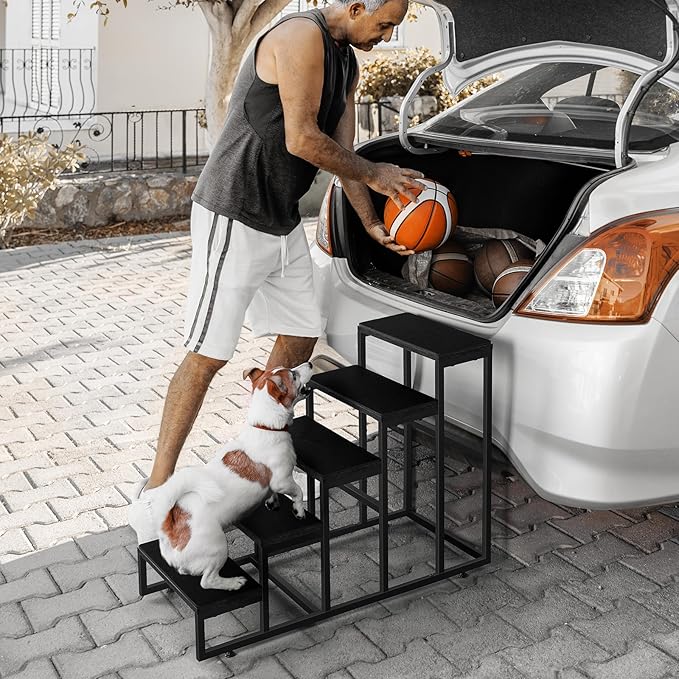 5 Steps Wooden Dog Stairs for Small & Large Dogs, High & Tall Beds - Black, Supports up to 100 lbs