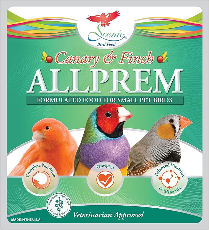Scenic Allprem Canary and Finch Bird Food | Formulated Diet | Apple and Corn Flavor | 2 Pound Bag (2 LB)