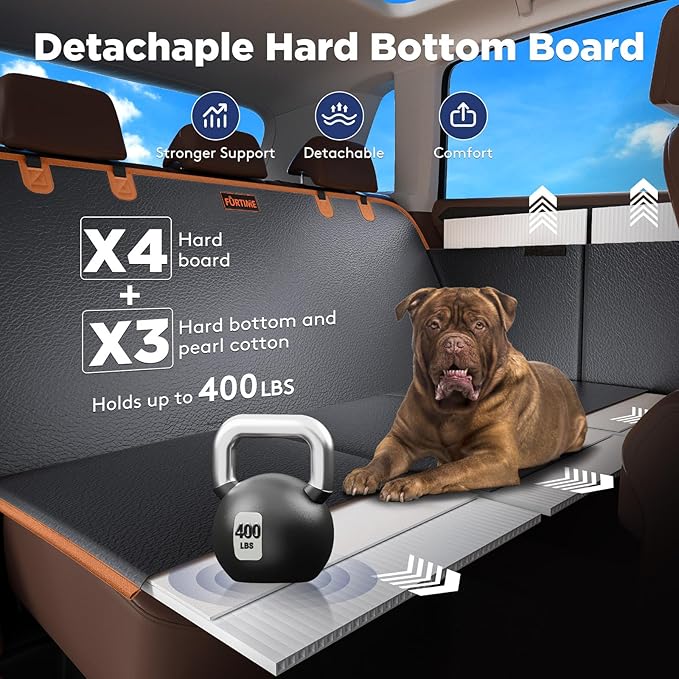 FURTIME XL Back Seat Extender for Dogs, Hard Bottom Dog Car Seat Cover for Truck Back Seat, Upgraded PU Leather Waterproof Anti-Scratch, Large Space Back Seat Cover for Full Size Truck SUV