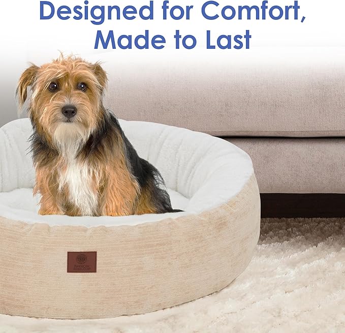 AMERICAN KENNEL CLUB 23" Mason Fabric Round Pet Bed - Stylish Washable Dog Bed with Non-Slip Bottom, Plush Sleeping Surface - for Cats, Small Breeds