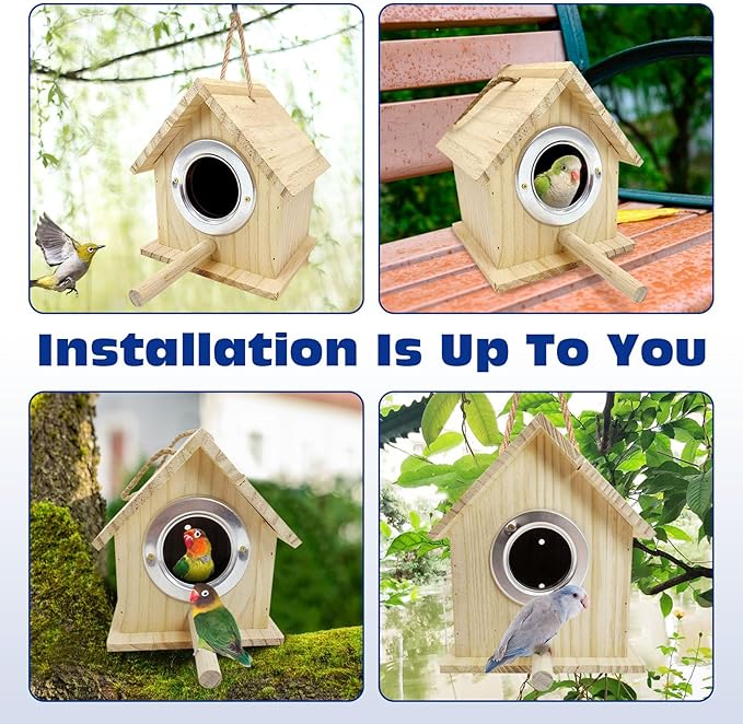 Tfwadmx Wooden Bird House for Outside Hanging Birdhouse Clearance Nests Box Garden Patio DIY Decorative for Wren Swallow Sparrow Hummingbird Finch Throstle (L)