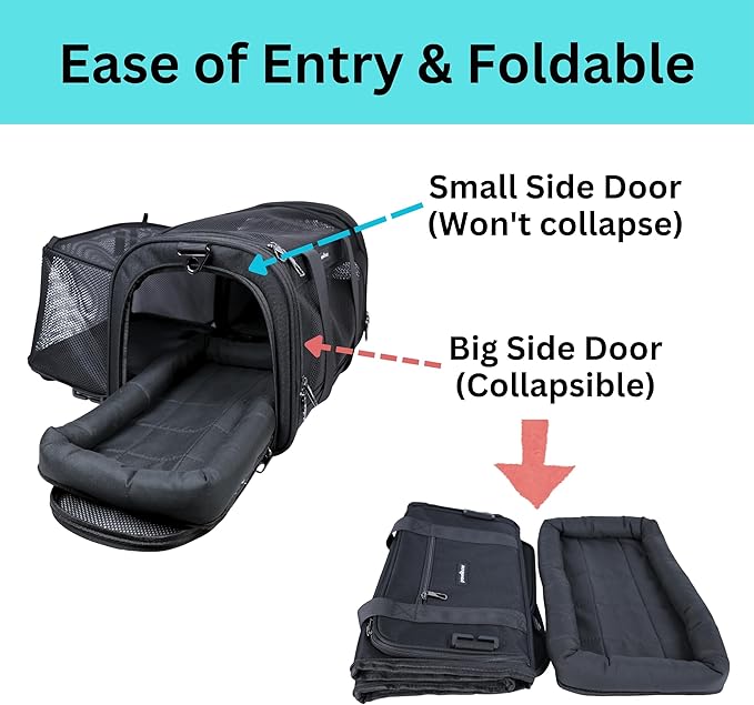 Crash-Tested & Airline Approved Dog Carrier (Test with FMVSS 213b -5 Star Safety Rated) | Expandable, Zipper Locks, Fan Pocket | TSA Pet Carrier Airline Approved & Cat Car Seat for Pets Under 9lbs