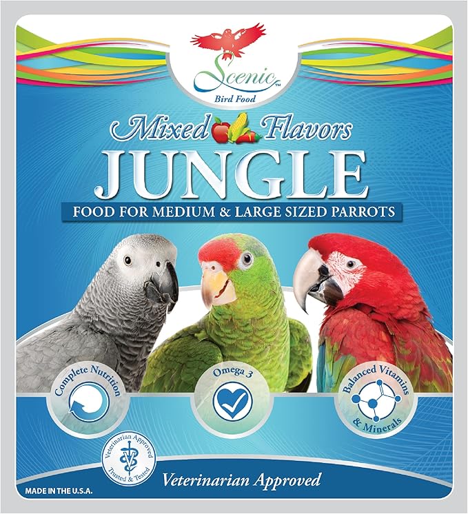 Scenic Mix Jungle Premium Parrot Food - Apple, Natural Flavors, High Protein, Low Iron Bird Pellets for Large Parrots, Macaw Food, Cockatoo & African Grey Parrots, Omega 3, Vitamins, 2lb (Pack of 2)