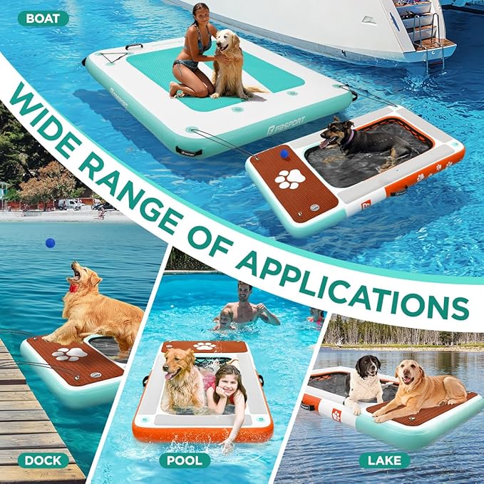 FBSPORT Dog Pool Float, Inflatable Dog Float for Pool, Lakes, Boats and Sea, Non-Slip EVA Floating Dock Platform for up to 396lbs