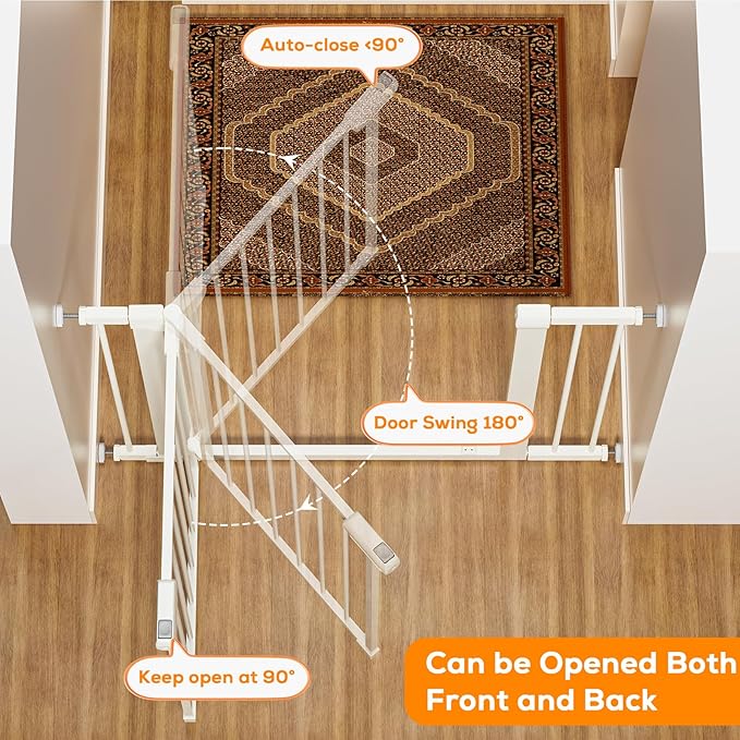 29.5-54.2" Baby Gate for Stairs, Pressure Mounted Dog Gate Indoor, Auto Close Pet Gate for Doorways No Drilling, Easy Install Baby Essentials with Large Walk Thru Door, White