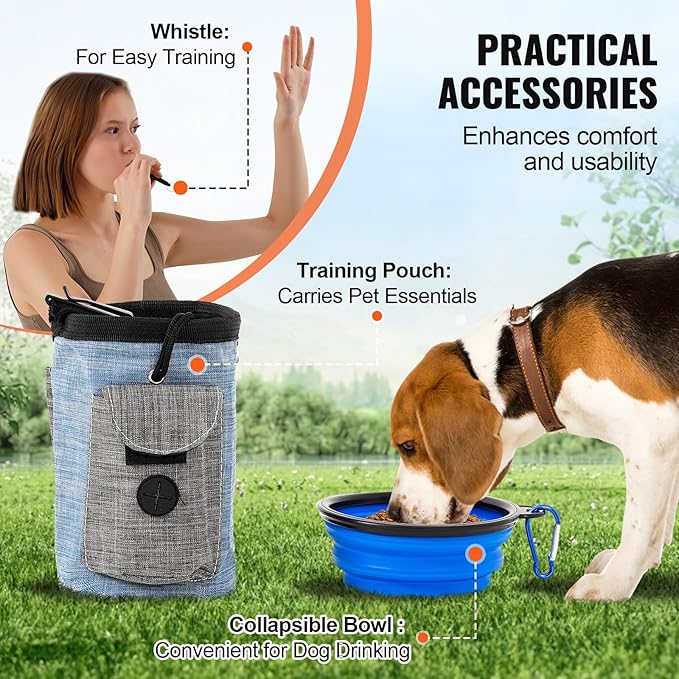 VEVOR Dog Agility Training Equipment, Dog Obstacle Course Backyard Set with Adjustable High Hurdles,6 Weave Poles,Extended Tunnel,Jump Ring,Pause Box,Whistle Foldable Bowl Training Pouch Storage Bag