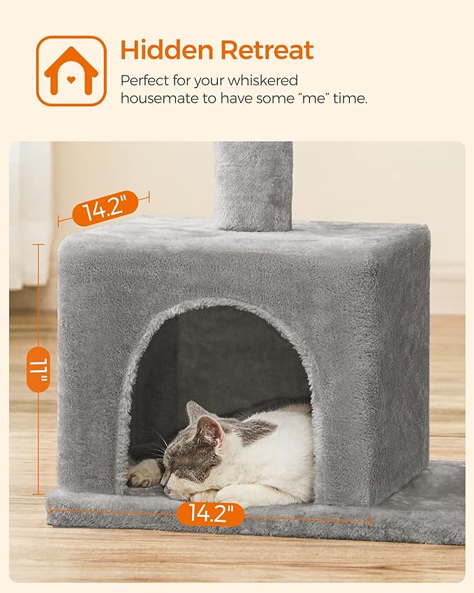 Feandrea Cat Tree, 33.1-Inch Cat Tower, L, Cat Condo for Large Cats up to 16 lb, Large Cat Perch, 2 Cat Caves, Scratching Post, Light Gray UPCT61W