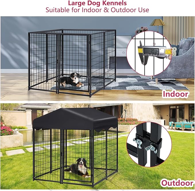 Dog Kennel Outdoor with Roof, 4.5' x 4' x 4' Welded Wire Pet Dog Pen Dog Cage for Outside, Dog Run Enclosures for Dogs Outdoor Animal Hutch with UV-Resistant Waterproof Cover