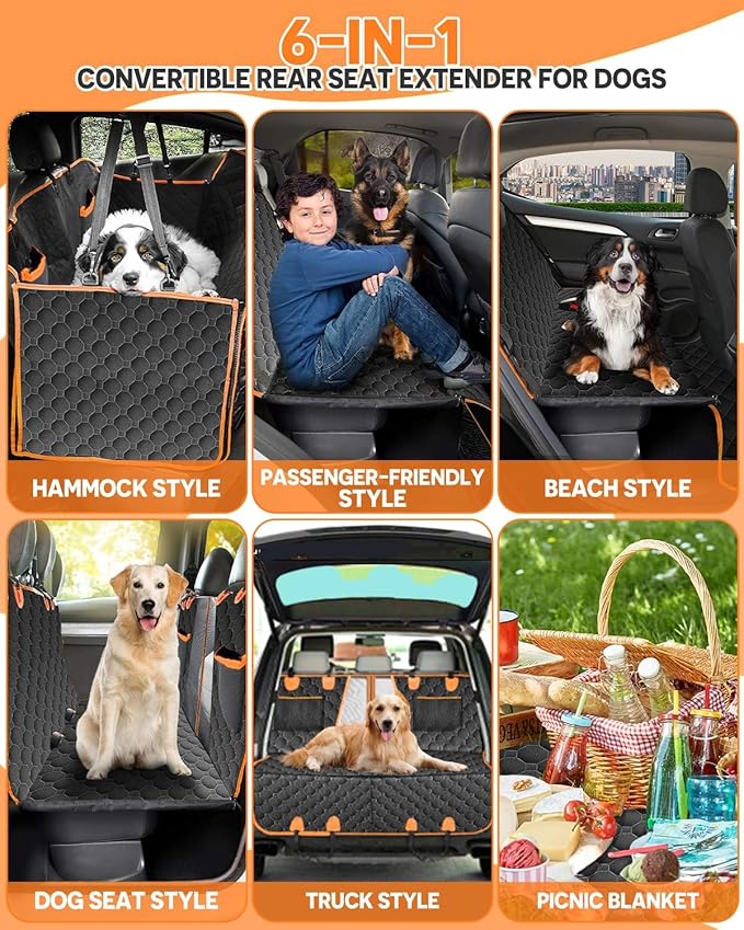 Victoper Back Seat Extender for Dogs, Dog Car Seat Cover with Detachable Hard Bottom Holds 440 LB, 600D Heavy Dog Seat Cover with 2 Seatbelts, 100% Waterproof Backseat Extender for Sedan SUV Truck