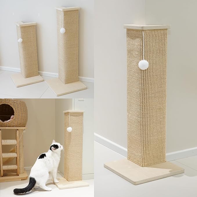PETKARAY Couch Corner Cat Scratcher, 22'' Corner Scratching Post Cat Wall Scratcher, Sisal Scratch Pad for Sofa, Wall Furniture Protector with Toy Ball