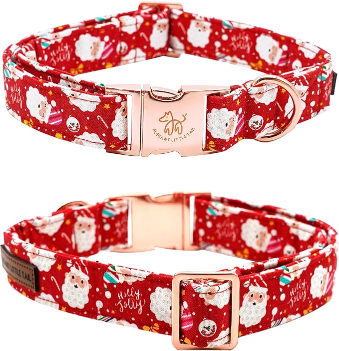 Elegant little tail Christmas Dog Collar, Red Santa Claus Print Pet Collar Dog Durable Cute Dog Collars Winter Holiday Male or Female Pet Gift Adjustable Dog Collar for X-Small Puppy