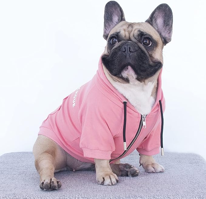 iChoue Exclusive Luxury Soft Pro French Bulldog Clothes Hoodies Sweatshirt Coat for Medium Dogs Frenchie Pug English Corgi Boston Terrier Pitbull - Pink/Size Large Plus