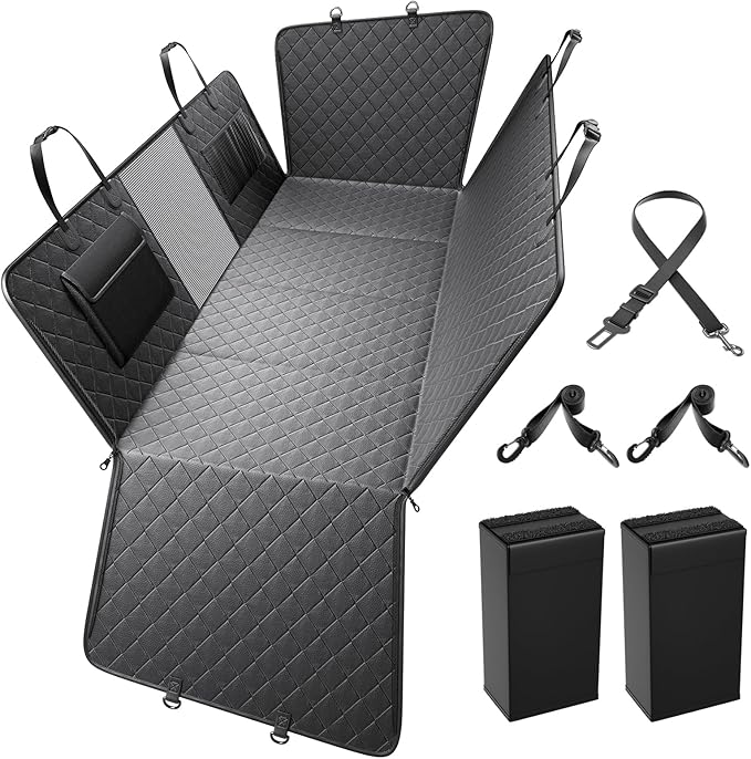 Dog Car Seat Cover for Back Seat, Waterproof Hard Bottom Back Seat Extender for Dogs, Dog Hammock for Car with Support Bar Holds 420 lbs, 2025 Upgraded Material, Anti Scratch, Easy to Use and Clean