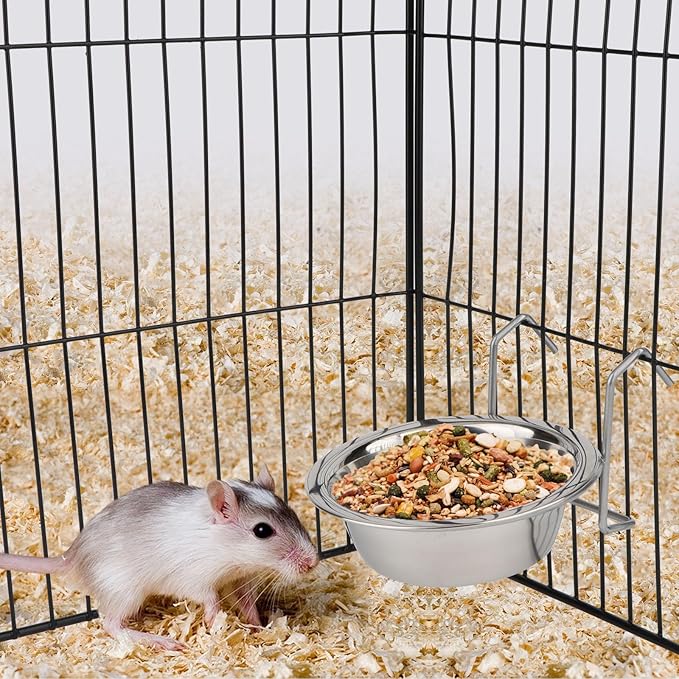 Hypeety Stainless Steel Food Water Cup with Bolt Hooks for Pet Bird Crates Cages Coop Dog Cat Parrot Bird Rabbit Pet (Small,11cm)