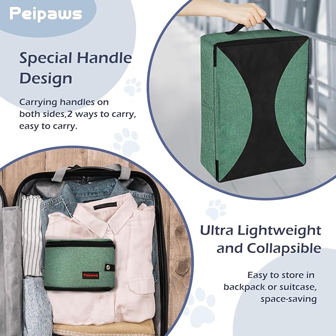 Portable Cat Travel Litter Box. Zipped Lid, Collapsible Litter Box for Cats. No Leakage, No Smell. Easy to Carry. Used for Hotels, Camping, Car (Green, L)