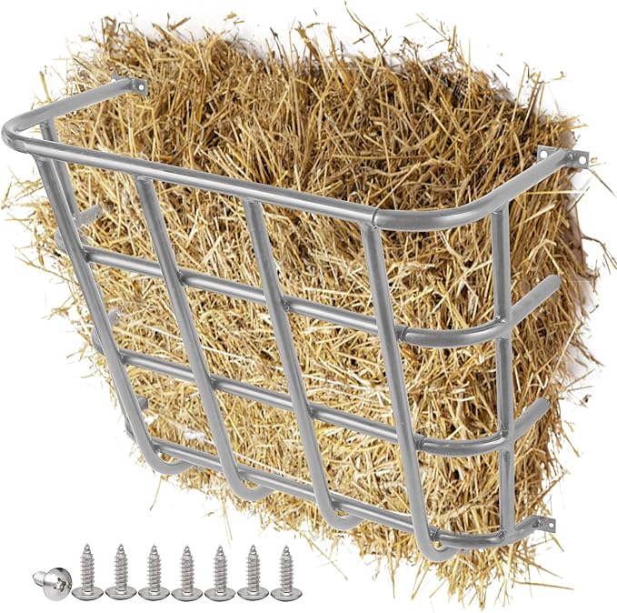 Hay Feeder Goat, 24.4 x 20.8 x 12.6 Multiple Sided Goat Hay Rack, Heavy Duty Galvanized Metal Wall Hay Rack for Sheep Horses, etc(Silver)
