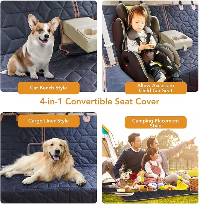 Dog Car Seat Cover for Back Seat, Heavy-Duty Non-Slip Waterproof Car Bench Protector for Pets,Compatible with Middle Armrests ,Dog Seat Cover Universal for Cars Trucks and SUVs