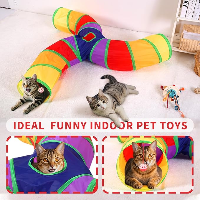 Pet Cat Tunnel, 3 Way Tunnels for Indoor Cats, Collapsible Pet Tunnel for Kitten, Puppy, Rabbit, 25cm-Wide Tunnels, Durable & Breathable, with Peek Hole Toy Ball
