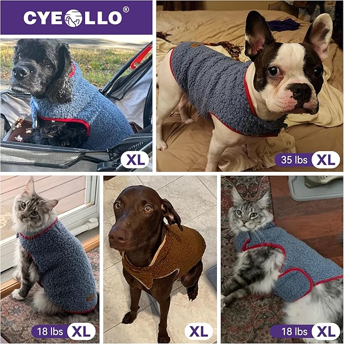 cyeollo Warm Dog Coat Sherpa Dog Winter Coat, Reversible Fleece Dogs Jackets Sweater Vest for Small Medium Dogs Male with Leash Hole, Soft Cold Weather Pet Clothes, Khaki XL