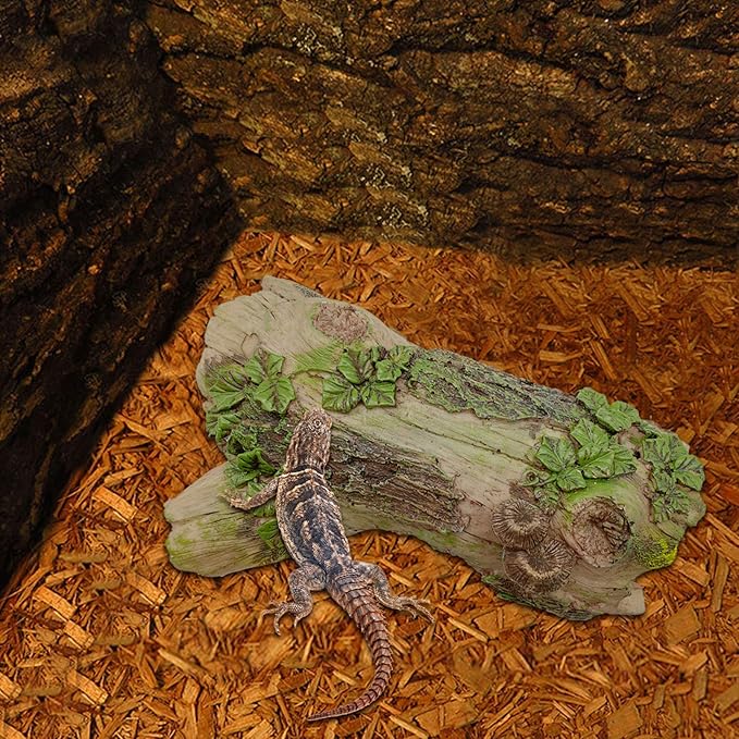 PINVNBY Reptile Hollow Tree Trunk Decoration,Resin Lizard Hideouts Log Hideaway,Crested Gecko Habitat Cave Decor,Aquarium Decaying Trunk Driftwood Ornament for Bearded Dragon Snake Betta Spider(3Pcs)