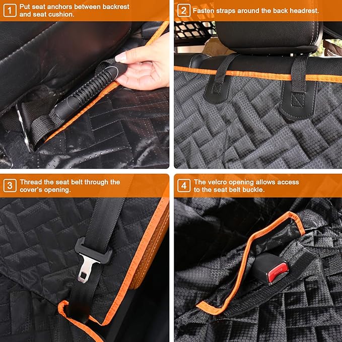 Dog Car Seat Cover for Back Seat, 600D Oxford Waterproof Bench Protector for Dogs Non-Slip Anti-Scratch Pet Rear Seat Cover Fits Cars SUVs Small Trucks